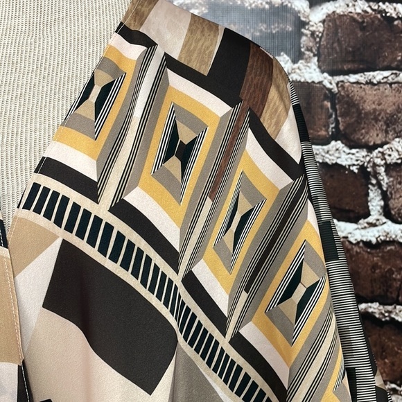 Systemaction Poncho Cardigan Shrug Lightweight Brown Geometric Print One Size - Picture 3 of 10
